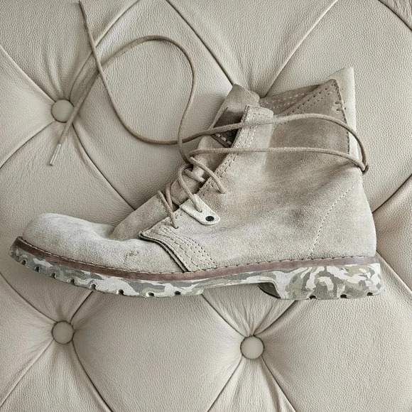 Bussola Combat Boots Lightweight Leather Suede Taupe Beige Camo size 9.5 Italy - Picture 6 of 8